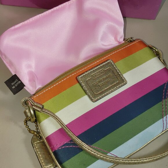 Coach Legacy Stripe Wristlet Leatherware Clutch Multicolor Colorful Small Bag - Picture 3 of 16